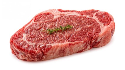 Fototapeta premium Uncooked T-bone beef steak accompanied by seasonings against a white background