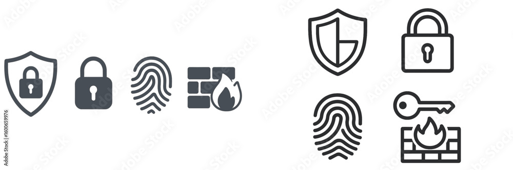 Poster security icons illustrating protection measures, authentication methods, and data safety practices i