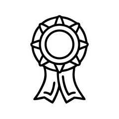 Fototapeta premium Vector art of a simple black and white line drawing of a circular award ribbon with two hanging streamers