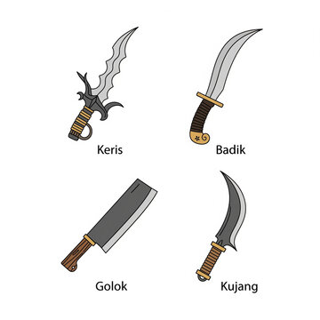 Historical Knives Illustration: A collection of meticulously drawn historical knives are presented.