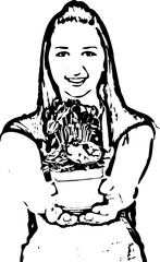 Florist woman offering cyclamen