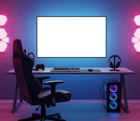 Tv Screen In Gaming Setup With Rgb Lights