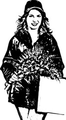 Delivery woman with flowers