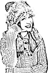 Winter woman gesturing call me