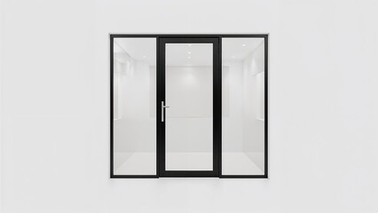 Isolated modern black aluminum and glass door with a simple design, suitable for interior commercial window frames