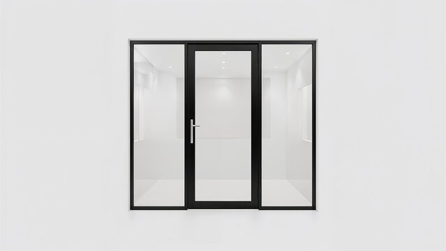 Isolated modern black aluminum and glass door with a simple design, suitable for interior commercial window frames