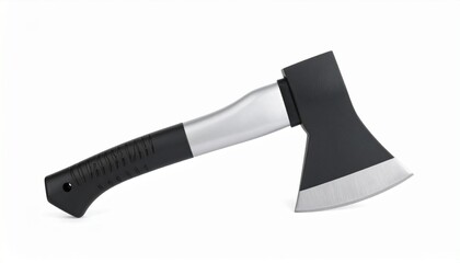 A silver-bladed axe with a black textured handle and a yellow band near the head—poised diagonally like a tool mid-thought, both precise and brutal, it evokes transformation through decisive fracture.