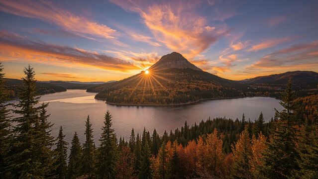 Golden Morning Light on a Tranquil Autumn Lake