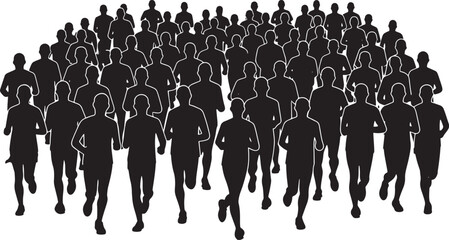 Naklejka premium Marathon Silhouette: A powerful representation of community and endurance.