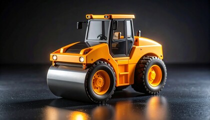 Fototapeta premium A blazing-orange road roller stands firm, its massive front drum like a wheel of permanence pressed against impermanence—bathed in the stark glow of industrial floodlights, it's the posture of power m