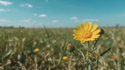 Fototapeta premium Yellow Aster oleifolius species growing in open prairie.