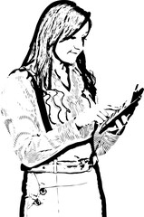 Young business woman using calculator