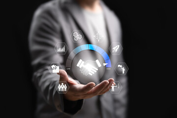 Trusted partner, Trustworthy collaboration concept, Businessman show high level of Trust company contract, Confidence to work together, Integrity,Reliable business relationships, B2B, Marketing growth