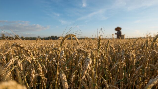 Golden sunset illuminates ripe oat fields ready for harvest