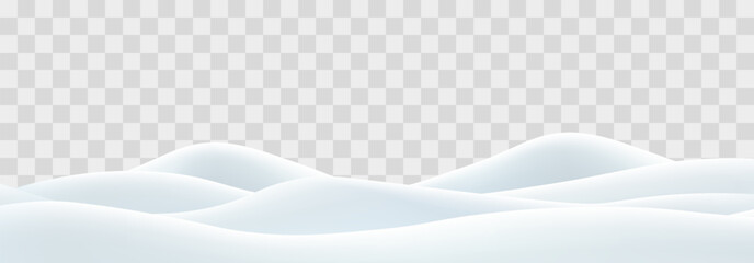 Snowdrifts isolated on png background. Snow landscape decoration, frozen hills. Empty snowbanks field. Christmas vector illustration. Transparent background.