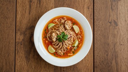 Wood tabletop featuring a spread of Thai food