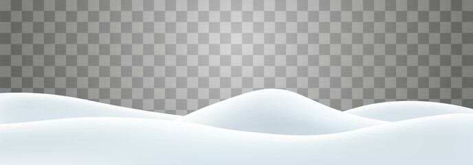 Snowdrifts isolated on png background. Snow landscape decoration, frozen hills. Empty snowbanks field. Christmas vector illustration. Transparent background.