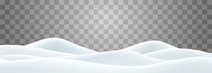 Snowdrifts isolated on png background. Snow landscape decoration, frozen hills. Empty snowbanks field. Christmas vector illustration. Transparent background.
