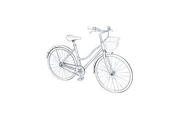 Fototapeta premium Vintage Bicycle Illustration with Basket and Bell Perfect for Summer Outings and Eco Friendly Transportation Isolated on White Background