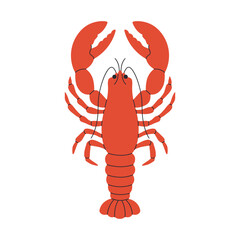 Hand drawn Lobster illustration. Sea food, marine animal. Fish market, restaurant cooking ingredient. Fresh shellfish product. Vector illustration in trendy flat style
