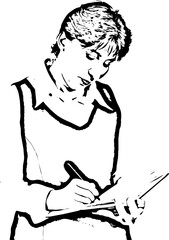 Executive serious woman writing in agenda