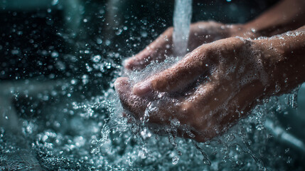 Hands washing with soap under running water