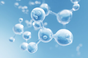 Molecular Structure with Interconnected Spheres in a Blue Gradient Background