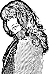 Smiling  brunette woman with bangs