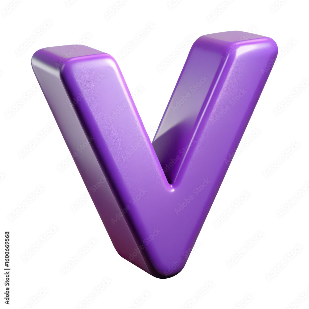 Fototapete a vibrant purple three dimensional letter v with rounded edges and a glossy finish presented as an i