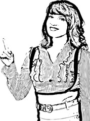 Happy woman pointing to copy space