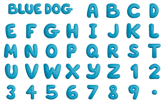 Blue Dog Cartoon Alphabet 3D illustration