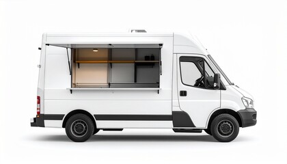 A mobile white food truck with an open serving hatch stands ready, representing independence, street culture, and the warmth of everyday encounters.