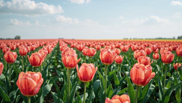 Field full of colorful tulips