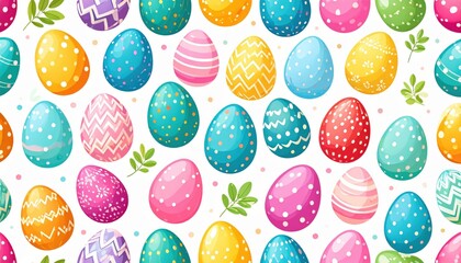 Pink seamless vector pattern with cute Easter eggs, flowers, and strawberries, perfect for spring holiday decoration or wallpaper