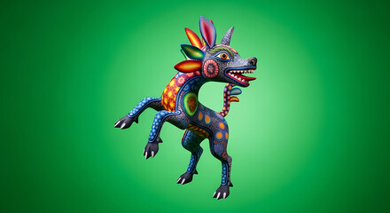 Obraz premium Vibrant Alebrije, Mexican folk art dog sculpture, colorful, ornate, detailed.