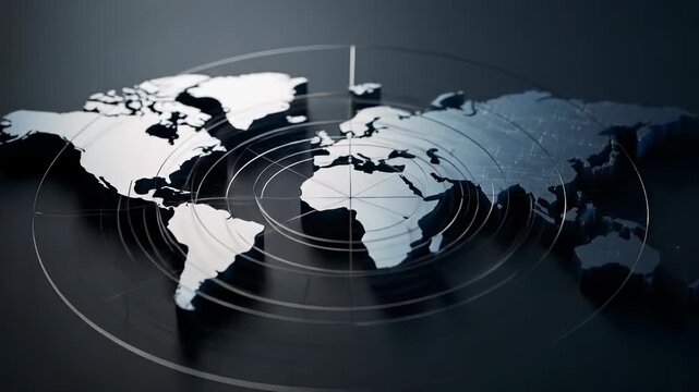 Rotating 3d world map with circular animation reflecting global connectivity and technology