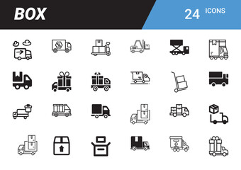 Shipping and Delivery Icon Set: A comprehensive set of icons representing various aspects of shipping, delivery, and logistics, perfect for illustrating transport and distribution.