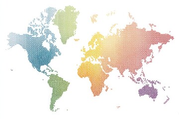 Fototapeta premium Dotted world map with colorful gradient, showing continents on a white background