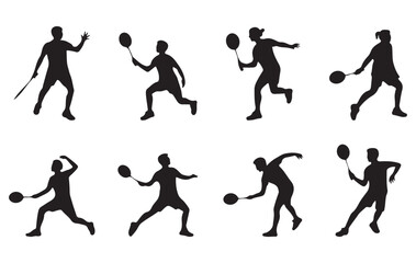 Badminton Player Silhouettes Collection – Dynamic Smash & Serve Action Vector Set
