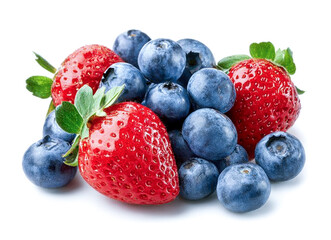Obraz premium Fresh Strawberries and Blueberries on White Background.