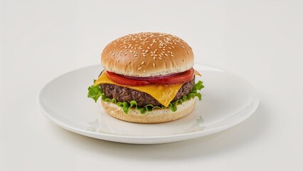 An individual chicken and beef patty burger on a white serving plate