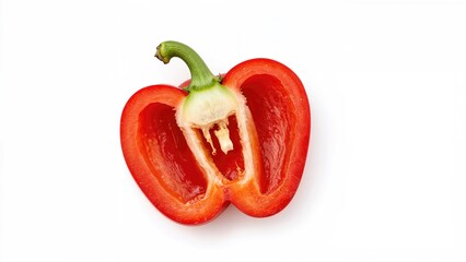 Piece of mature red bell pepper against a white backdrop