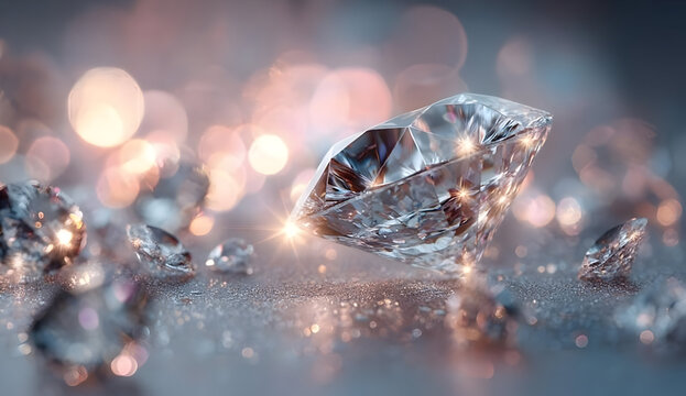 Captivating close-up of a diamond surrounded by sparkling gemstones, showcasing their brilliance and luxury, perfect for jewelry and fashion-related imagery. - Powered by Adobe