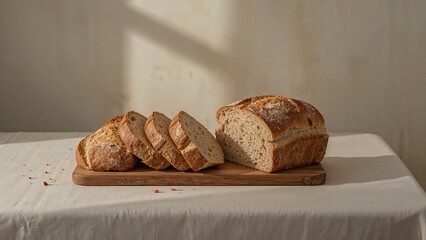 Tabletop Presentation of Freshly Sliced Homemade Loaf