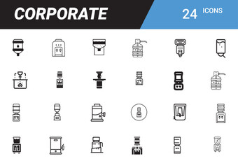 Corporate Icons Illustration: A curated collection of 24 corporate icons, meticulously designed to represent diverse aspects of business and industry, each a symbol of modern professionalism.