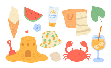 Summer set of facilities for relaxing on the beach.