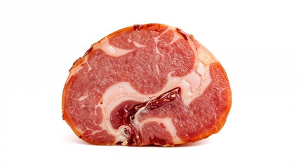 Obraz premium White background showcasing sliced ham