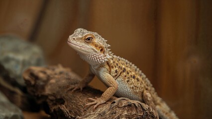 Fototapeta premium Lone bearded dragon male housed in an individual terrarium