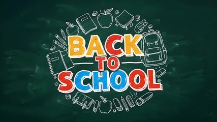 Back To School Typography on Dark Green Chalkboard with White Line Art