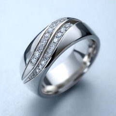 A stunning silver ring adorned with sparkling diamonds, perfect for special occasions or as a timeless gift. Elegant design captured in detail.